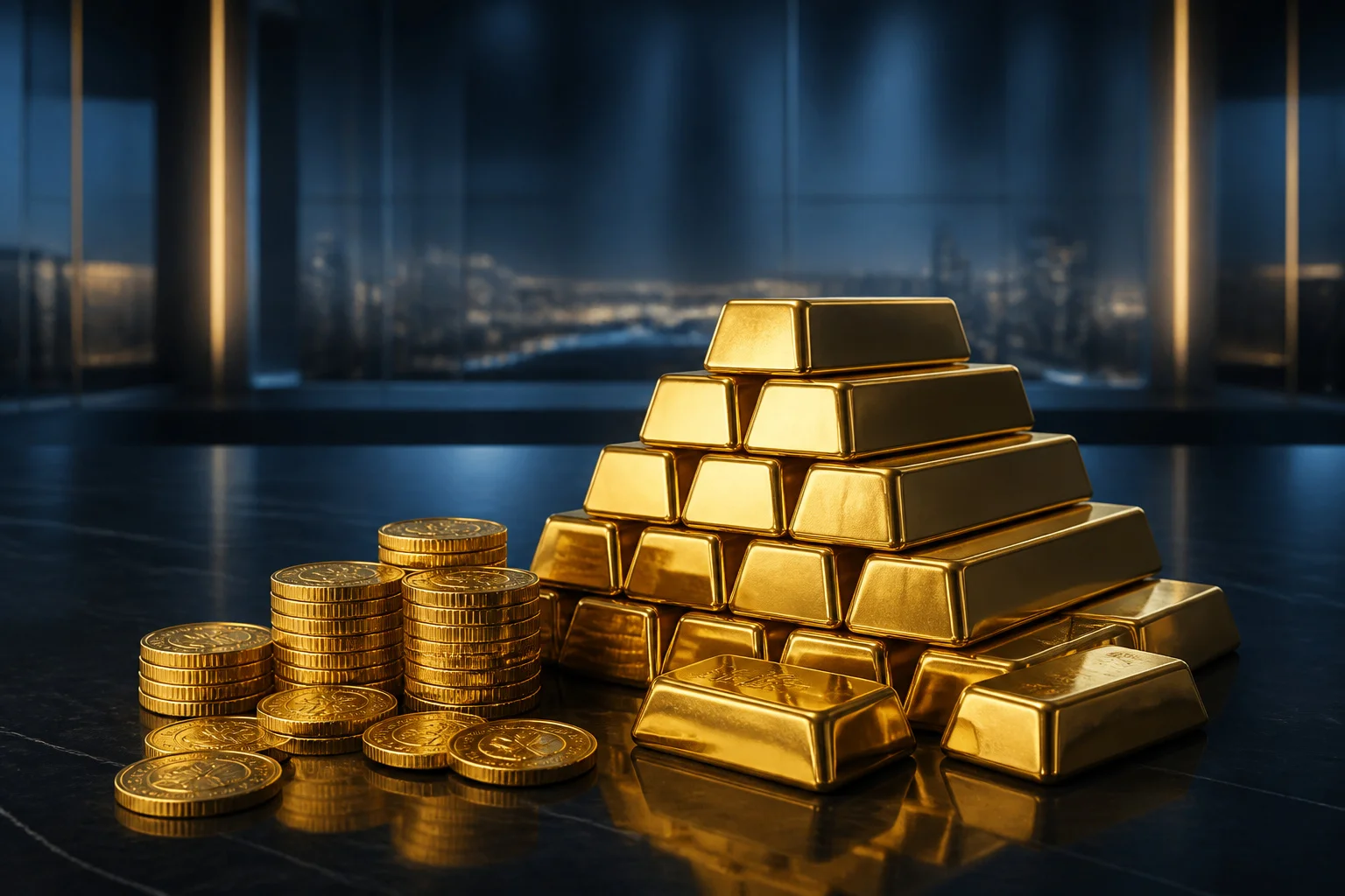 Lingots et pieces dor brillants