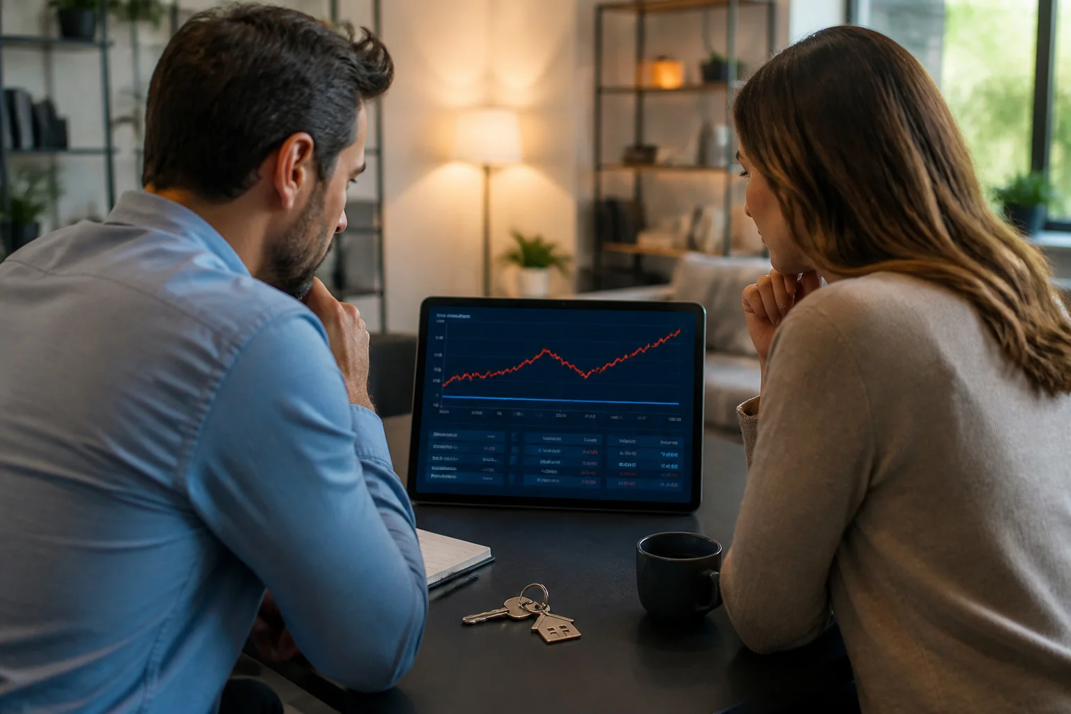 Couple analysant un graphique financier