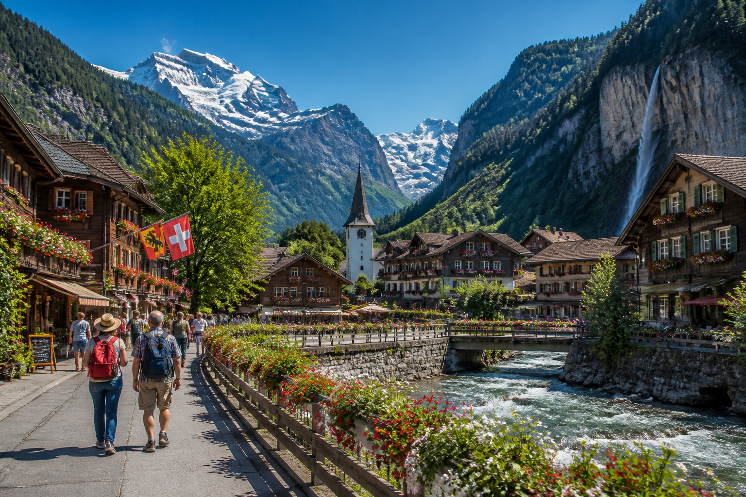 Village suisse pittoresque au pied des montagnes