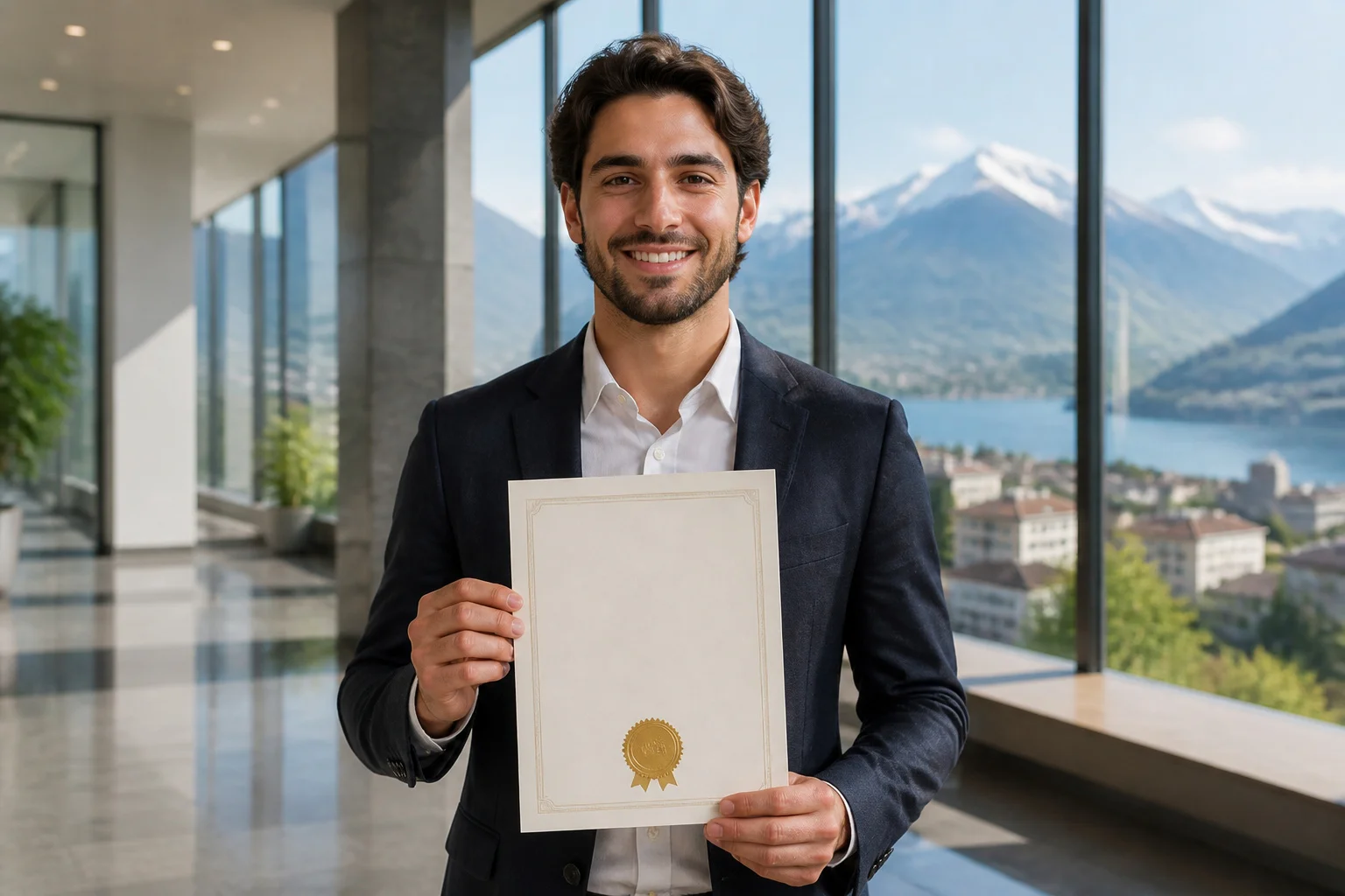 Homme daffaires confiant tenant un diplome